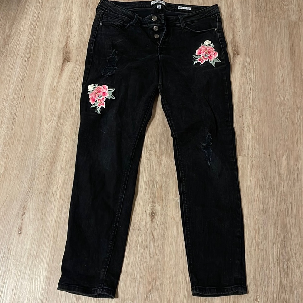 Black Floral Jeans